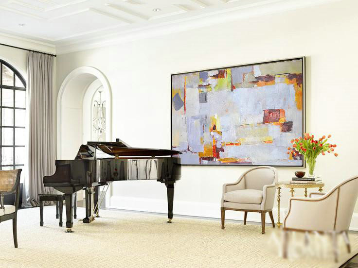 Large Modern Abstract Painting,Horizontal Palette Knife Contemporary Art,Abstract Art On Canvas, Modern Art,Purple Grey,Yellow,Red.etc